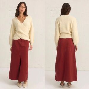 $136 NWT Mon Renn S Cream Eventide Knit Jumper Sweater V-neck Balloon Sleeve